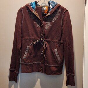 Fun Edin Hoodie With Tie Waist Appliqued Details Contrasting Fabric